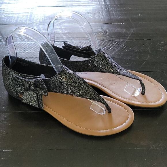 NEW - SARAH JAYNE Sandals Metallic Flats Boho Cut Outs Size 6 Black & Silver - Picture 3 of 9